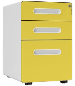 Vinsetto 3 Drawer Filing Cabinet, Steel Lockable File Cabinet with Lock and Wheels, for A4, Letter, Legal Sized Files, Yellow Aosom UK