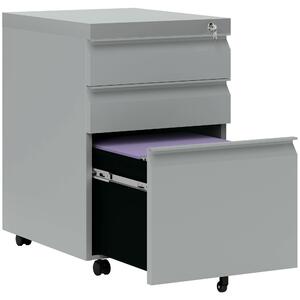 Vinsetto 3 Drawer Filling Cabinet, Mobile Metal File Cabinet with Anti-tilt Design for Letter, A4, Legal Size, Grey Aosom UK