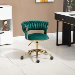 Velvet Swivel Executive Office Desk Chair with Hand-Woven Backrest and Stainless Base, 360° Swivel, Height Adjustable, 62x62x77 cm, Emerald Aosom.UK