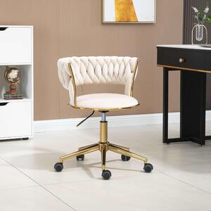 Velvet Swivel Executive Office Desk Chair with Hand-Woven Backrest and Stainless Base, 360° Swivel, Height Adjustable, 62x62x77 cm, Ivory Aosom.UK