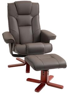 HOMCOM Faux Leather Manual Recliner and Footstool Set - Brown Aosom UK