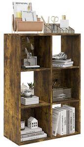 HOMCOM 3-tier 6 Cubes Storage Unit Particle Board Cabinet Bookcase Organiser Home Office Shelves Rustic Brown Aosom UK