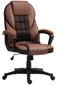 HOMCOM Faux Leather Office Chair with Adjustable Height and Tilt Function, Swivel Executive Chair with High Back and Armrests, Brown Aosom UK