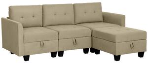 HOMCOM Convertible Modular Sectional Sofa with Storage, 3 Seater Sofa Set, L Shaped Sofa Couch with Ottoman, Wood Frame for Living Room, Light Brown Aosom UK