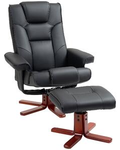 HOMCOM Leather Recliner Chair wirh Footstool, High Back, Armrests, Bent Wood Base, Rocking Function, Black Aosom UK