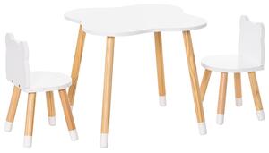 HOMCOM 3 Piece Kids Table and Chair Set with 2 Bear-shaped Chairs, White