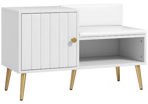 HOMCOM Shoe Cupboard Bench with Padded Seat, Cabinet, Open Shelf, Shoe Storage Unit, White Aosom UK