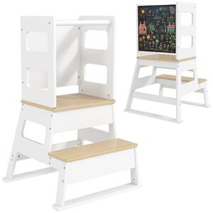 AIYAPLAY 2 in 1 Toddler Tower with Chalkboard, Safety Rail, for Kitchen, Counter, Bathroom, Sink, White