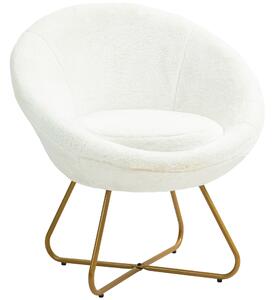 HOMCOM Faux Fur Accent Chair with Golden Metal Legs, Upholstered Comfy Chair with Non-Slip Footpads, Seat Cushion for Bedroom, Living Room and Office, White