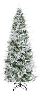 HOMCOM Pencil Snow Flocked Artificial Christmas Tree with Realistic Cypress Branches, Auto Open, Green