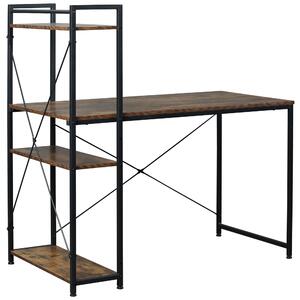 HOMCOM Study Desk, Computer Table with 4-Tier Bookshelf, Home Office Workstation, Metal Frame, Wooden Top, Rustic Brown & Black Aosom UK
