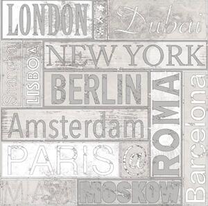 Noordwand Urban Friends & Coffee Wallpaper City Names Grey and White