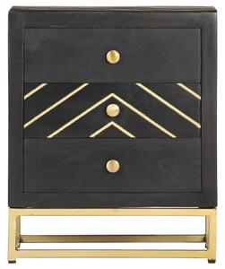 Bedside Cabinet Black and Gold 40x30x50 cm Solid Mango Wood