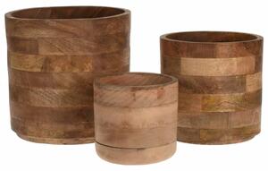 Home&Styling 3 Piece Plant Pot Set Solid Mango Wood Natural