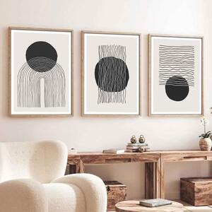Impressionist Wooden 20x30cm Lunar Wave Art of Frame Set of 3 in Multicolour
