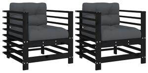 Velaro Garden Black Solid Pinewood Armchairs with Anthracite Cushions in Pair