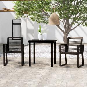 Revano Garden 80cm Glass Top Dining Table with 2 Chairs in Black