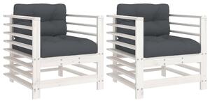 Velaro Garden White Solid Pinewood Armchairs with Anthracite Cushions in Pair