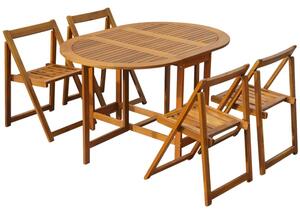 Revano Garden 130cm Acacia Wood Folding Dining Table with 4 Chairs in Brown