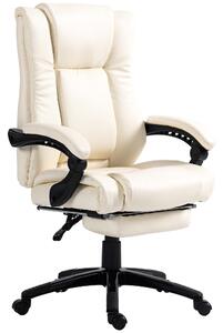 Vinsetto Leather Swivel Chair: Adjustable Office Seating with Footrest & Wheels, Cream White