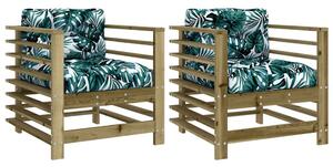 Velaro Garden Natural Solid Pinewood Armchairs with Mutlicolour Cushions in Pair