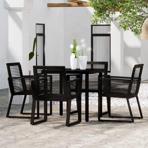 Revano Garden 80cm Glass Top Dining Table with 4 Chairs in Black