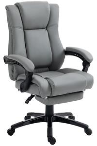 Vinsetto Ergonomic PU Leather Office Chair, Swivel Desk Chair with Footrest, Adjustable Height and Wheels, Grey
