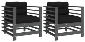 Velaro Garden Grey Solid Pinewood Armchairs with Black Cushions in Pair
