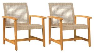 Zelivo Garden Beige Poly Rattan Armchair with Acacia Wood Frame in Pair