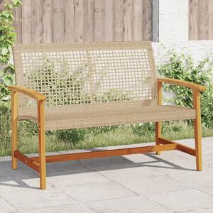 Zelivo Garden Poly Rattan Seating Bench with Acacia Wood Frame in Beige