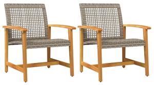 Zelivo Garden Grey Poly Rattan Armchair with Acacia Wood Frame in Pair