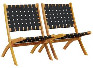 Zoreva Garden Black Fabric Folding Armchair with Acacia Wood Frame in Pair
