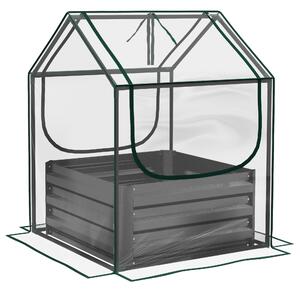 Outsunny Metal Planter Box with Cover, Raised Garden Bed with Greenhouse, for Herbs and Vegetables, Clear and Dark Grey