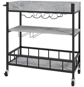 HOMCOM 3-Tier Kitchen Cart, Kitchen Island with Storage Shelves, Removable Tray, Wine Racks, Glass Holders, Faux Marbled Grey