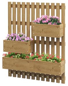 Outsunny Wall-mounted Wooden Garden Planters with Trellis, Drainage Holes and 3 Planter Boxes for Patio, Carbonised