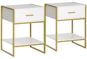 HOMCOM Modern Bedside Table Set of 2, Bedside Cabinet with Drawer Shelf, Nightstands for Bedroom, White
