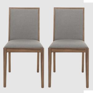 Lotus Walnut Wooden Dining Chairs With Grey Fabric Seat In Pair