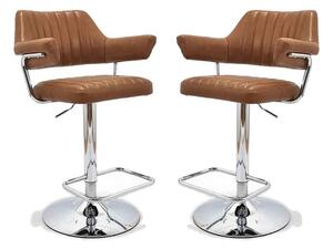 Calais Faux Leather Bar Stools In Pair In Tan