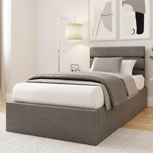 Hickory Fabric Ottoman Storage Single Bed In Grey