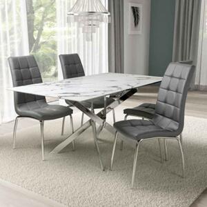 Amityville White Marble Effect Dining Table With 4 Grey Justin Chairs