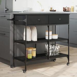 Cornelius Wooden Kitchen Trolley With 2 Drawers In Black