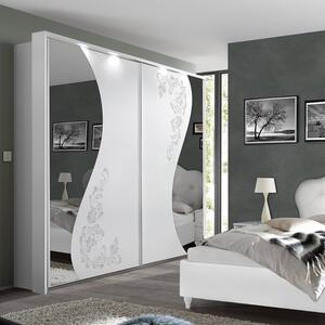 Naihati Wooden Wardrobe With Mirror In Serigraphy White And LED