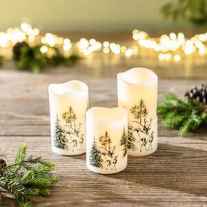 Set of 3 Festive Garland LED Pillar Candles White