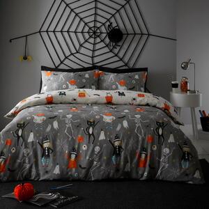 Halloween Party Duvet Cover Bedding Set Grey