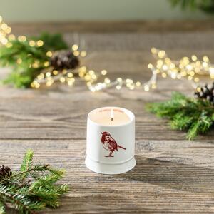 Robin Winter Berries Ceramic Candle White