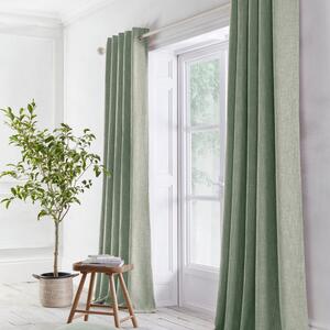 Boucle Ready Made Eyelet Curtains Green