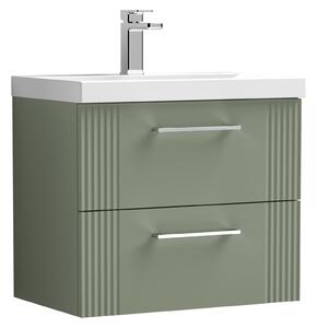 Deco Wall Mounted 2 Drawer Vanity Unit With Basin Satin Green