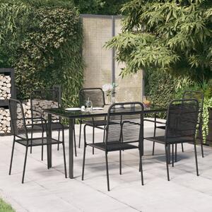 7 Piece Garden Dining Set Black Cotton Rope and Steel