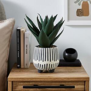 Artificial Agave Plant in Monochrome Striped Plant Pot