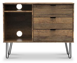 Moreno Rustic Oak 3 Drawer Wooden TV Unit with Black Hairpin Legs | Roseland Furniture